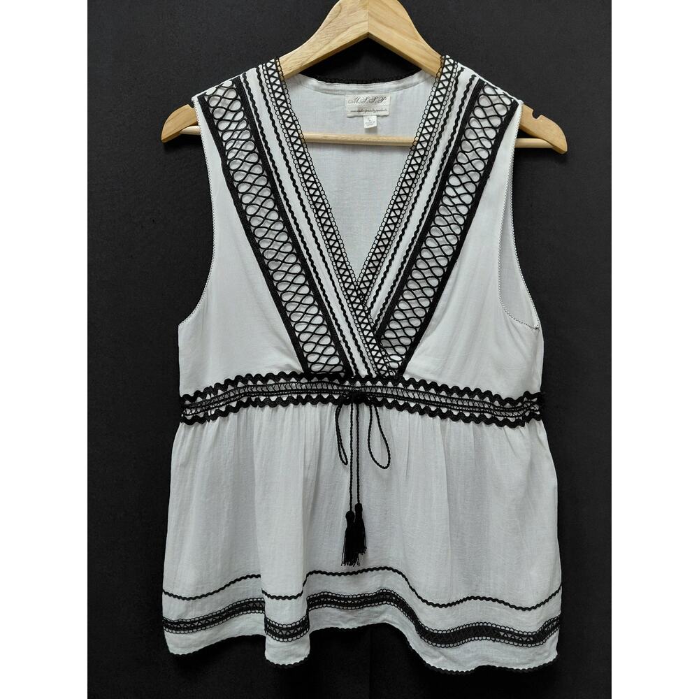 M.S.S.P 7B05K39 . Cotton Sleeveless Top Black White Solid Knit Women Size L